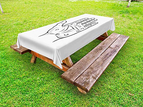 ABAKUHAUS Chiromanzia Tovaglia da Esterno, Mano Singola con, Tovaglia da Picnic Lavabile Decorativa, 145 cm x 265 cm, Charcoal Grigio Chiaro Grigio
