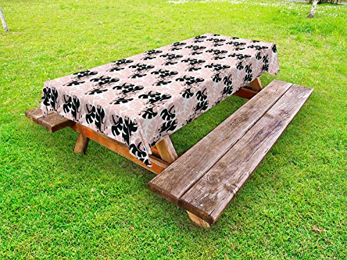 ABAKUHAUS Tropicale Tovaglia da Esterno, Foglie esotici con Lacune, Tovaglia da Picnic Lavabile Decorativa, 145 cm x 265 cm, Carbonella Grey Blush