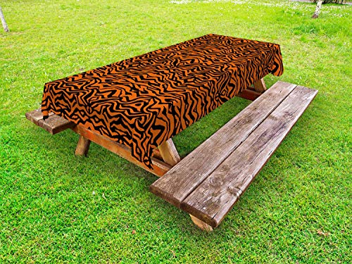 ABAKUHAUS Safari Tovaglia da Esterno, Stripes Pelle Jungle Tiger, Tovaglia da Picnic Lavabile Decorativa, 145 cm x 210 cm, Orange e Charcoal Grey