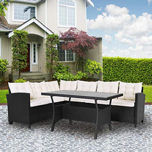 Deuba Divano angolare da Giardino polyrattan Tavolo da Esterno Cuscini 7cm Piano Tavolo WPC Salotto 340cm Nero