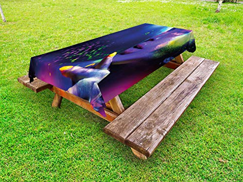 ABAKUHAUS Colorato Tovaglia da Esterno, Donna con Gli Occhi Chiusi, Tovaglia da Picnic Lavabile Decorativa, 145 cm x 265 cm, Dark Blue Multicolor