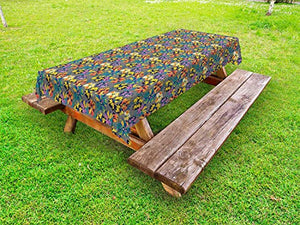 ABAKUHAUS Tropicale Tovaglia da Esterno, Geometrico Hibiscus Aloha, Tovaglia da Picnic Lavabile Decorativa, 145 cm x 265 cm, Multicolore
