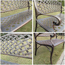 Panchina da giardino in metallo Panchina da giardino per il tempo libero, panchine da patio in alluminio pressofuso resistente alle intemperie, panchina da cortile retrò con schienale e corrimano,