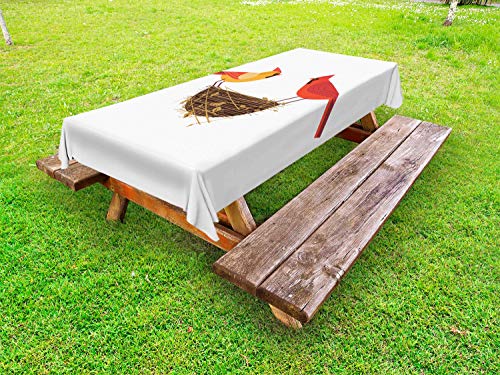 ABAKUHAUS Birdhouse Tovaglia da Esterno, Cardinali Rossi Coppia Nest, Tovaglia da Picnic Lavabile Decorativa, 145 cm x 305 cm, Arancio Pallido Vermilion