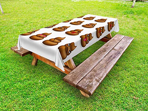 ABAKUHAUS Poop Emoticon Tovaglia da Esterno, Espressioni facciali, Tovaglia da Picnic Lavabile Decorativa, 145 cm x 210 cm, Cioccolato Bianco