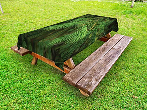 ABAKUHAUS Sempreverde Tovaglia da Esterno, Rami di Abete Chiuda, Tovaglia da Picnic Lavabile Decorativa, 145 cm x 305 cm, Felce Verde Evergreen