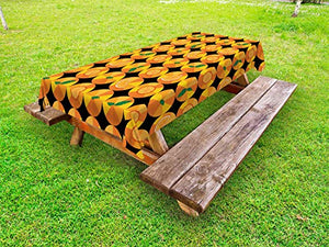ABAKUHAUS Arancia Tovaglia da Esterno, Tangerine Toni Citrus Art, Tovaglia da Picnic Lavabile Decorativa, 145 cm x 210 cm, Charcoal Grey Arancione