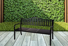 Idooka, panca da giardino in metallo nero per esterni, con tavolo pieghevole e pieghevole, portatile, 3 posti (150 cm x 60 cm x 85 cm LxPxA)