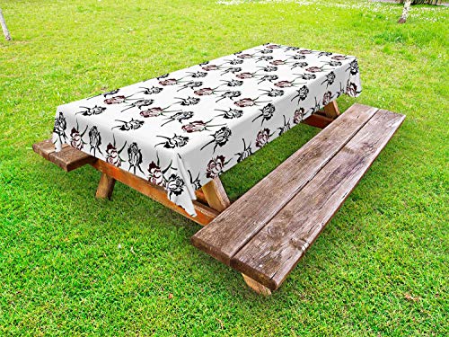 ABAKUHAUS Rose Tovaglia da Esterno, Fiori romantici, Tovaglia da Picnic Lavabile Decorativa, 145 cm x 305 cm, Fucsia Verde Scuro