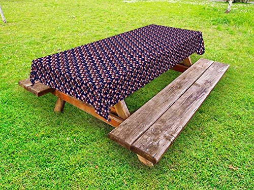 ABAKUHAUS Floreale Tovaglia da Esterno, Cherry Blossoms Garden Art, Tovaglia da Picnic Lavabile Decorativa, 145 cm x 305 cm, Indigo Corallo Rosa Pallido