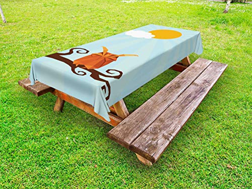ABAKUHAUS Owl Stampa Tovaglia da Esterno, Sleepy Uccello Sunburst, Tovaglia da Picnic Lavabile Decorativa, 145 cm x 265 cm, Multicolore