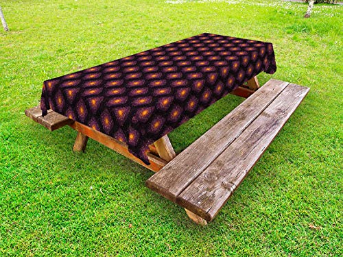 ABAKUHAUS Astratto Tovaglia da Esterno, Piazze Rotonde e Macchie, Tovaglia da Picnic Lavabile Decorativa, 145 cm x 265 cm, Charcoal Grigio e Calendula