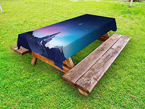 ABAKUHAUS Mezza Luna Tovaglia da Esterno, Aurora Borealis Mountain, Tovaglia da Picnic Lavabile Decorativa, 145 cm x 210 cm, Indigo Viola Pallido
