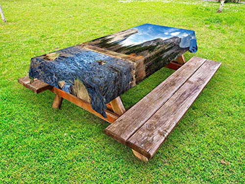 ABAKUHAUS Natura Scena Tovaglia da Esterno, Valley National Park, Tovaglia da Picnic Lavabile Decorativa, 145 cm x 210 cm, Azzurro Blu Multicolor