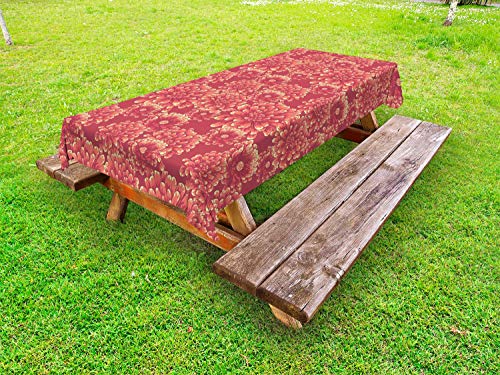 ABAKUHAUS Dalia Tovaglia da Esterno, Estate Blooms fioritura Art, Tovaglia da Picnic Lavabile Decorativa, 145 cm x 265 cm, Scuro Coral Crema