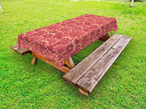 ABAKUHAUS Dalia Tovaglia da Esterno, Estate Blooms fioritura Art, Tovaglia da Picnic Lavabile Decorativa, 145 cm x 265 cm, Scuro Coral Crema