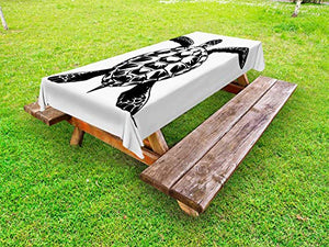 ABAKUHAUS Tartaruga Tovaglia da Esterno, Singolo Silhouette Grafica, Tovaglia da Picnic Lavabile Decorativa, 145 cm x 305 cm, Charcoal Grey And White