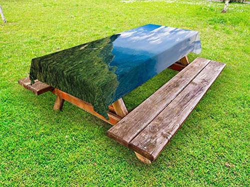 ABAKUHAUS Appalachian Tovaglia da Esterno, Blue Ridge Panorama, Tovaglia da Picnic Lavabile Decorativa, 145 cm x 305 cm, Verde Azzurro Blu