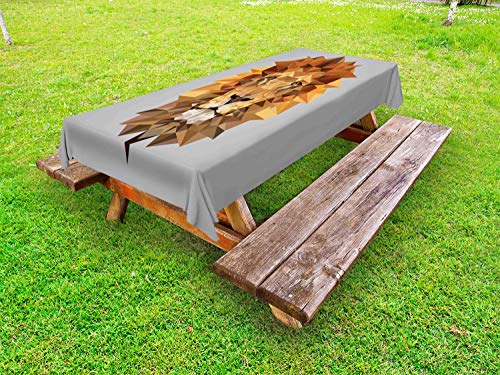 ABAKUHAUS poligoni Tovaglia da Esterno, Lion in Geometrica Dettagli, Tovaglia da Picnic Lavabile Decorativa, 145 cm x 210 cm, Grigio Cannella Albicocca