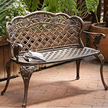 Sedia lunga per il tempo libero all'aperto panchina da giardino, Park square in alluminio pressofuso decoro rose sedile schienale, Sedile resistente alle intemperie da 108 cm per 2 persone