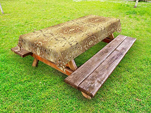 ABAKUHAUS Astratto Tovaglia da Esterno, Collegato Motivi Reali, Tovaglia da Picnic Lavabile Decorativa, 145 cm x 265 cm, Caramello e Multicolore