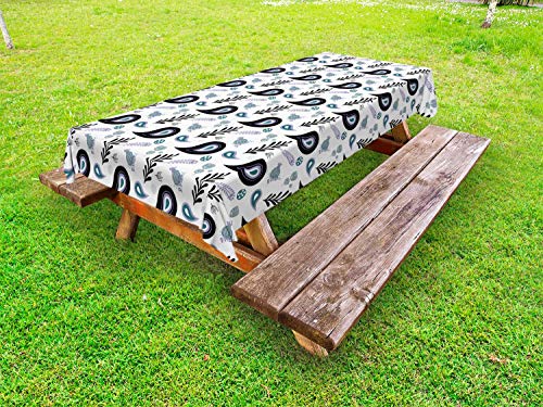 ABAKUHAUS Floreale Tovaglia da Esterno, Feels orientali Ornamentali, Tovaglia da Picnic Lavabile Decorativa, 145 cm x 265 cm, Night Blue Ceil Blu