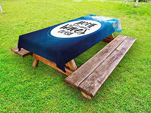 ABAKUHAUS Detto Tovaglia da Esterno, La casa è Dove Waves Crash, Tovaglia da Picnic Lavabile Decorativa, 145 cm x 305 cm, Charcoal Grey And White