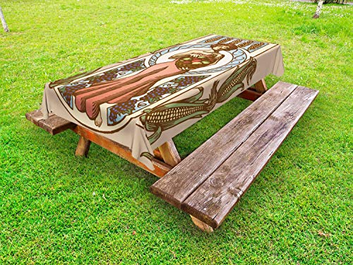 ABAKUHAUS Antico Tovaglia da Esterno, Harvest Donna con i Semi, Tovaglia da Picnic Lavabile Decorativa, 145 cm x 210 cm, Multicolore