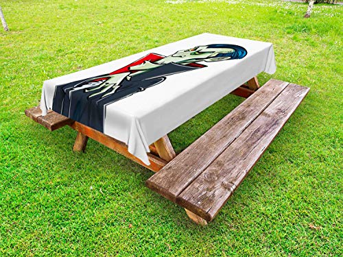 ABAKUHAUS Halloween Tovaglia da Esterno, Vampire Dracula del Fumetto, Tovaglia da Picnic Lavabile Decorativa, 145 cm x 305 cm, Bianco Multicolor