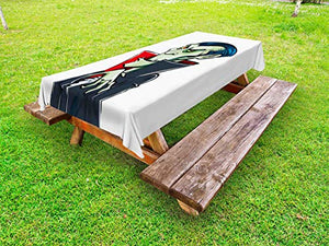 ABAKUHAUS Halloween Tovaglia da Esterno, Vampire Dracula del Fumetto, Tovaglia da Picnic Lavabile Decorativa, 145 cm x 305 cm, Bianco Multicolor