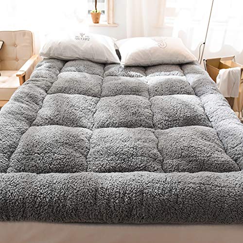 BITFED Materassi Letto Futon Autunno E Inverno Pieghevole Addensare Stai al Caldo Morbido Traspirante Cuscino in Velluto di Agnello Singola Doppia Dormitorio Famiglia,Grigio,1.5m(59inch)