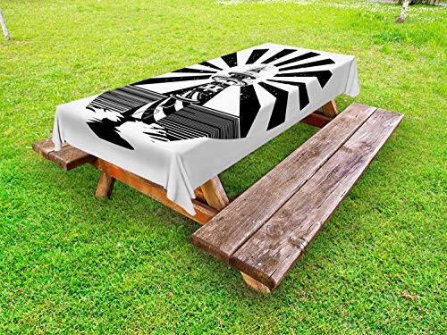 ABAKUHAUS Vintage Tattoo Nautical Tovaglia da Esterno, Retro Faro, Tovaglia da Picnic Lavabile Decorativa, 145 cm x 210 cm, Charcoal Grey And White