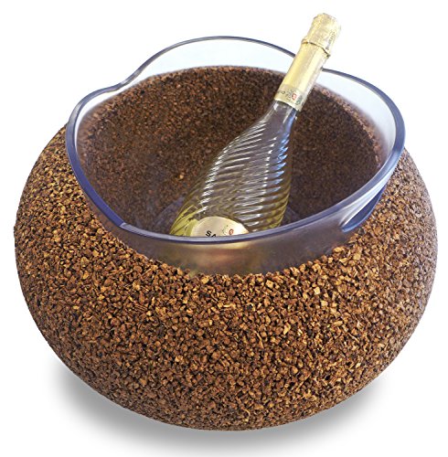 Greencorks, La SPUMANTIERA GLACETTE Ibiza da 3/4 Bottiglie di Vino. Porta Ghiaccio e Porta Bottiglie refrigerante in Sughero Naturale Colore Sale e Pepe. Diametro di 45 cm e Altezza di 28 cm.