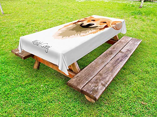 ABAKUHAUS Corgi Tovaglia da Esterno, Amichevole Divertente Welsh Dog Art, Tovaglia da Picnic Lavabile Decorativa, 145 cm x 210 cm, Arancione Bianco