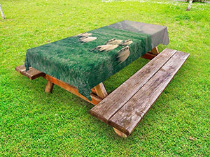 ABAKUHAUS Animale da Fattoria Tovaglia da Esterno, Pecore al pascolo su Erba, Tovaglia da Picnic Lavabile Decorativa, 145 cm x 210 cm, Ecru e Fern Green