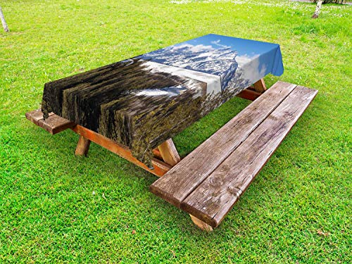 ABAKUHAUS Wyoming Tovaglia da Esterno, Magnifico Grand Teton, Tovaglia da Picnic Lavabile Decorativa, 145 cm x 265 cm, Verde Multicolore