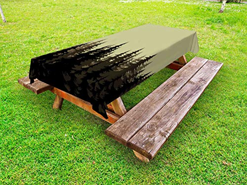 ABAKUHAUS Sempreverde Tovaglia da Esterno, Motivo Foresta Abeti, Tovaglia da Picnic Lavabile Decorativa, 145 cm x 265 cm, Scuro Cacao e Charcoal Grey