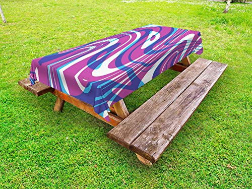 ABAKUHAUS Astratto Tovaglia da Esterno, priorità Bassa ondulata Motivi artistici, Tovaglia da Picnic Lavabile Decorativa, 145 cm x 305 cm, Bianco, Scuro, Magenta