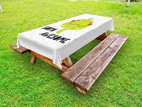 ABAKUHAUS Sorridi Tovaglia da Esterno, Incoraggiare Iguana Portrait, Tovaglia da Picnic Lavabile Decorativa, 145 cm x 265 cm, Bianco Lime Green