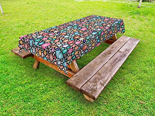 ABAKUHAUS Geometrico Tovaglia da Esterno, Forma Rotonda Pietre di Mare, Tovaglia da Picnic Lavabile Decorativa, 145 cm x 265 cm, Charcoal Grigio Multicolore