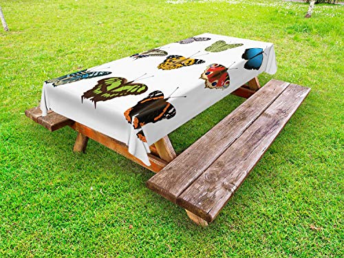 ABAKUHAUS Insetti Tovaglia da Esterno, Vari Tipi Farfalle, Tovaglia da Picnic Lavabile Decorativa, 145 cm x 305 cm, Multicolore