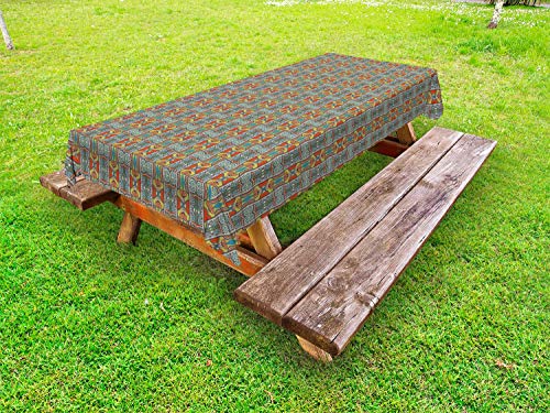 ABAKUHAUS Etnico Tovaglia da Esterno, Colorati Motivi e turbinii, Tovaglia da Picnic Lavabile Decorativa, 145 cm x 265 cm, Multicolore