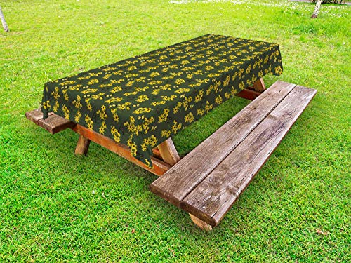 ABAKUHAUS Floreale Tovaglia da Esterno, Farfalla Rudbeckia Blossoms, Tovaglia da Picnic Lavabile Decorativa, 145 cm x 305 cm, Army Verde Giallo