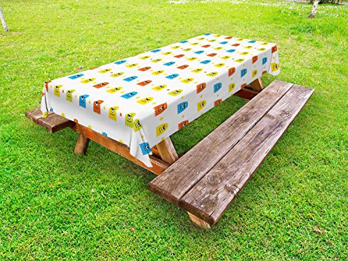 ABAKUHAUS Asilo Tovaglia da Esterno, Childish Divertente Eyed Monster, Tovaglia da Picnic Lavabile Decorativa, 145 cm x 210 cm, Bianco Multicolor