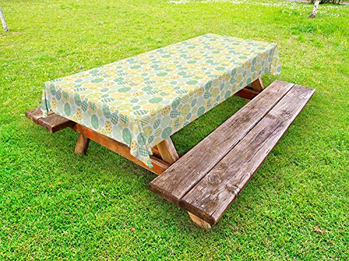 ABAKUHAUS Coniglietto di Pasqua Tovaglia da Esterno, Tinti Uova Pastello Toni, Tovaglia da Picnic Lavabile Decorativa, 145 cm x 210 cm, Pastello Giallo Bianco