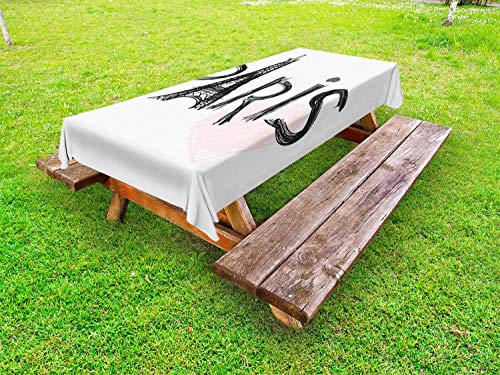 ABAKUHAUS Torre Eiffel Tovaglia da Esterno, Pastello Cuore Tone, Tovaglia da Picnic Lavabile Decorativa, 145 cm x 305 cm, Charcoal Grey Rosa Pallido
