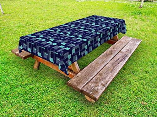 ABAKUHAUS Geometrico Tovaglia da Esterno, Moderna Surreale Forme, Tovaglia da Picnic Lavabile Decorativa, 145 cm x 265 cm, Indigo e Turchese