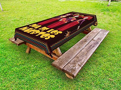 ABAKUHAUS Dia De Los Muertos Tovaglia da Esterno, Scheletro Donne, Tovaglia da Picnic Lavabile Decorativa, 145 cm x 265 cm, Multicolore