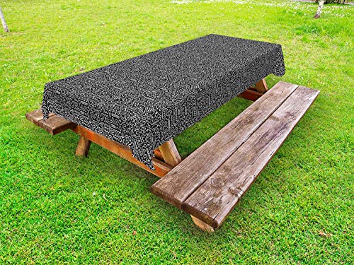 ABAKUHAUS Astratto Tovaglia da Esterno, Geometriche Mix Disegni, Tovaglia da Picnic Lavabile Decorativa, 145 cm x 210 cm, Grigio Scuro e Guscio d'uovo