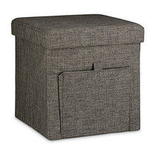 Relaxdays Pouf Contenitore/Poggiapiedi Rivestito in Lino, con Ribaltina e Spazio Interno, Marrone, 38x38x38 cm